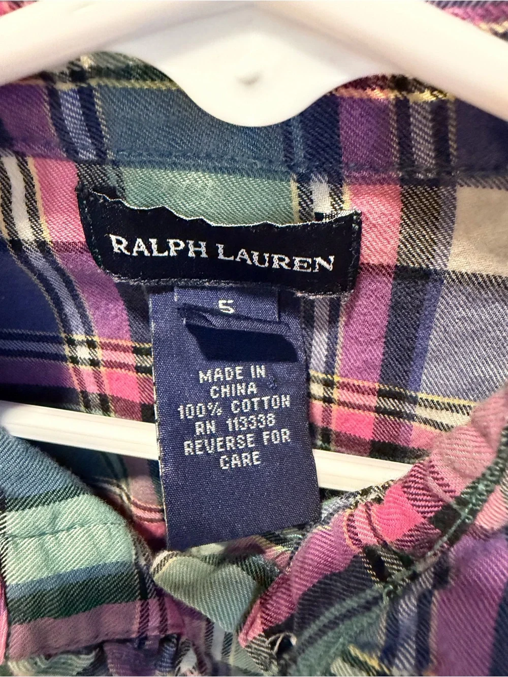 Ralph Lauren Girls Ruffle Plaid Button-Down — Green, Purple & Pink